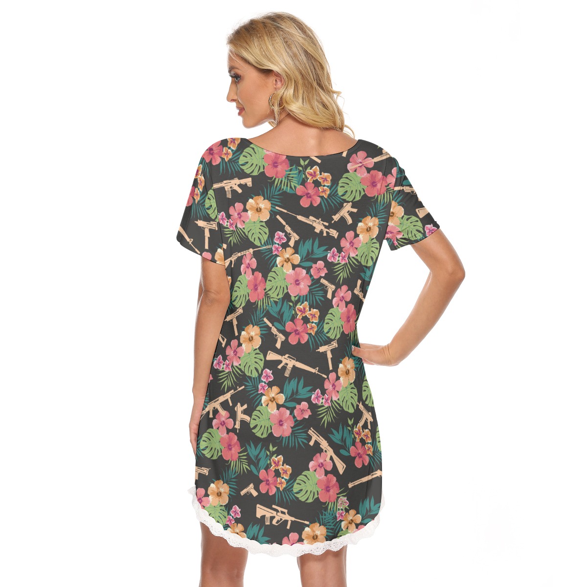 Floral Gun Hawaiian Dress With Lace