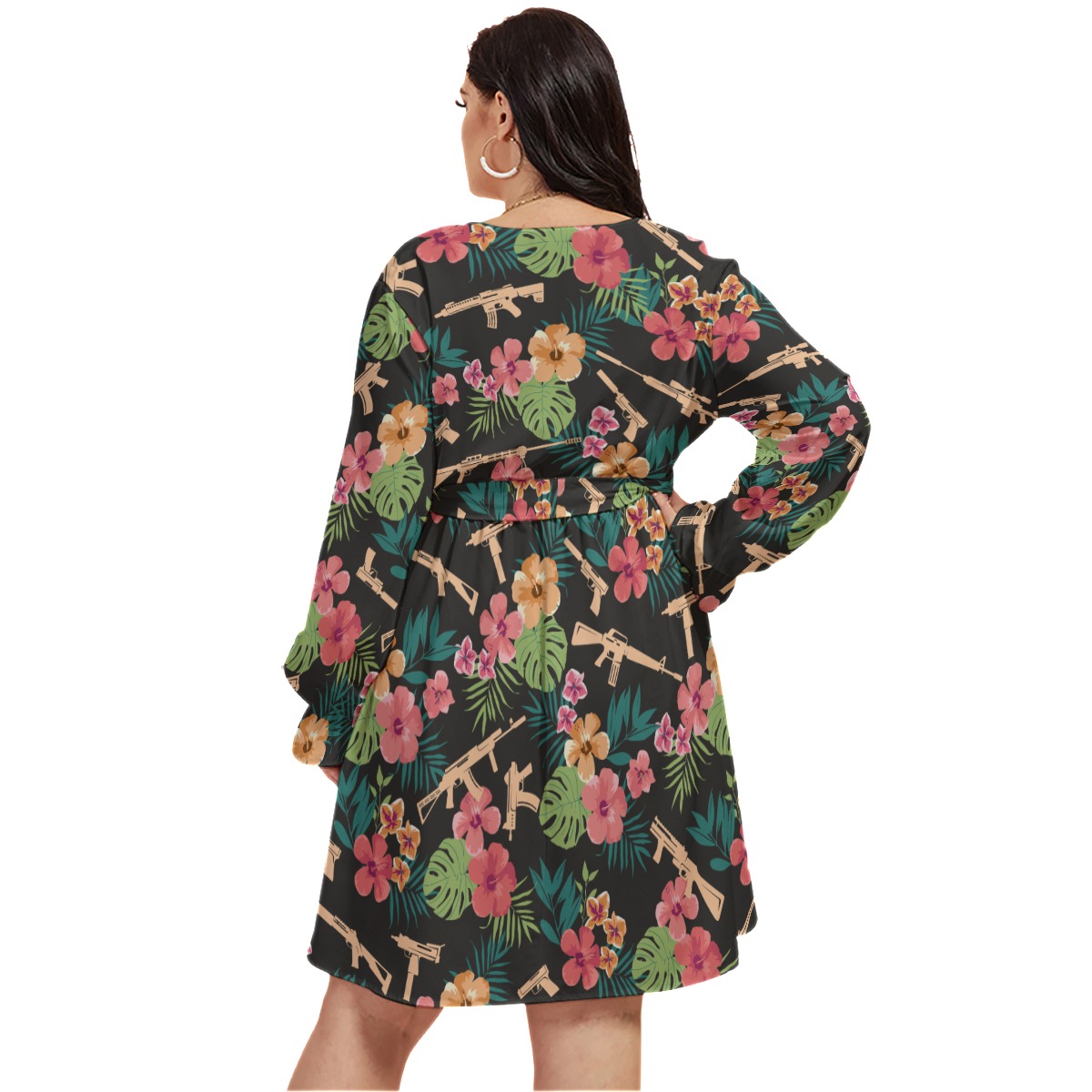 Gun And Flower Oversized V-Neck Hawaiian Dress