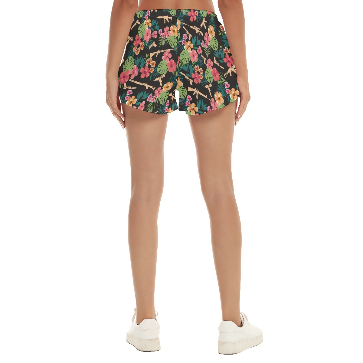Women's Flower And Gun Hawaiian Beach Shorts