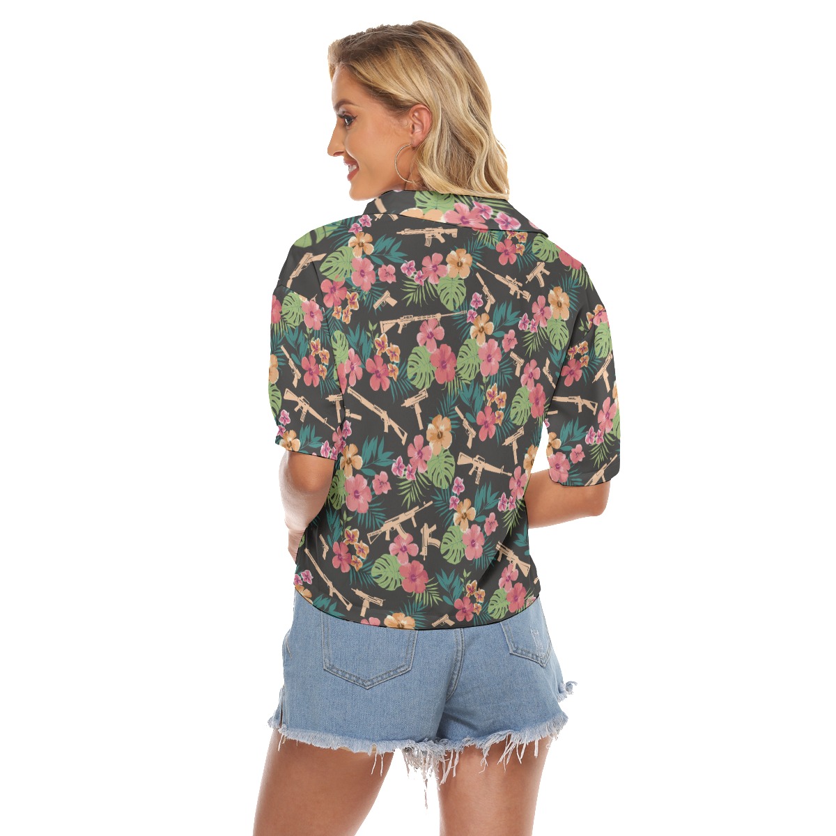 Military Gear Cropped Hawaiian Shirt For Women