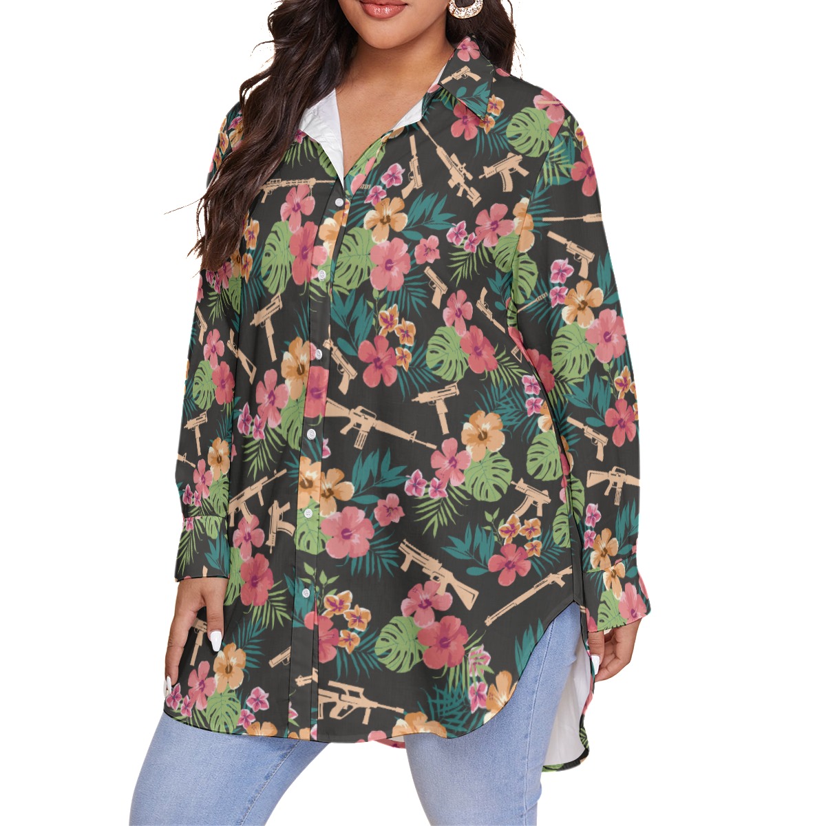 Women's Military Gun Oversized Hawaiian Shirt