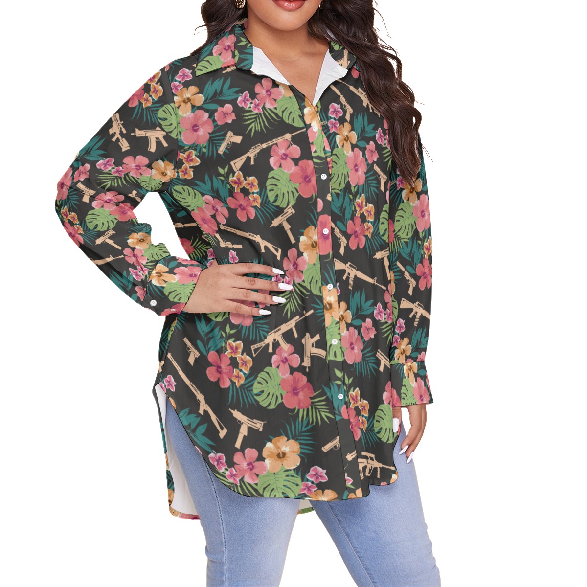 Women's Military Gun Oversized Hawaiian Shirt