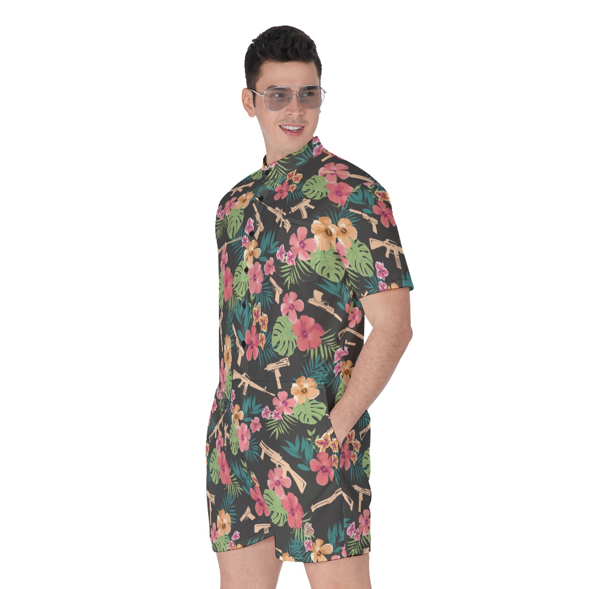 Tactical Floral Hawaiian Romper For Men