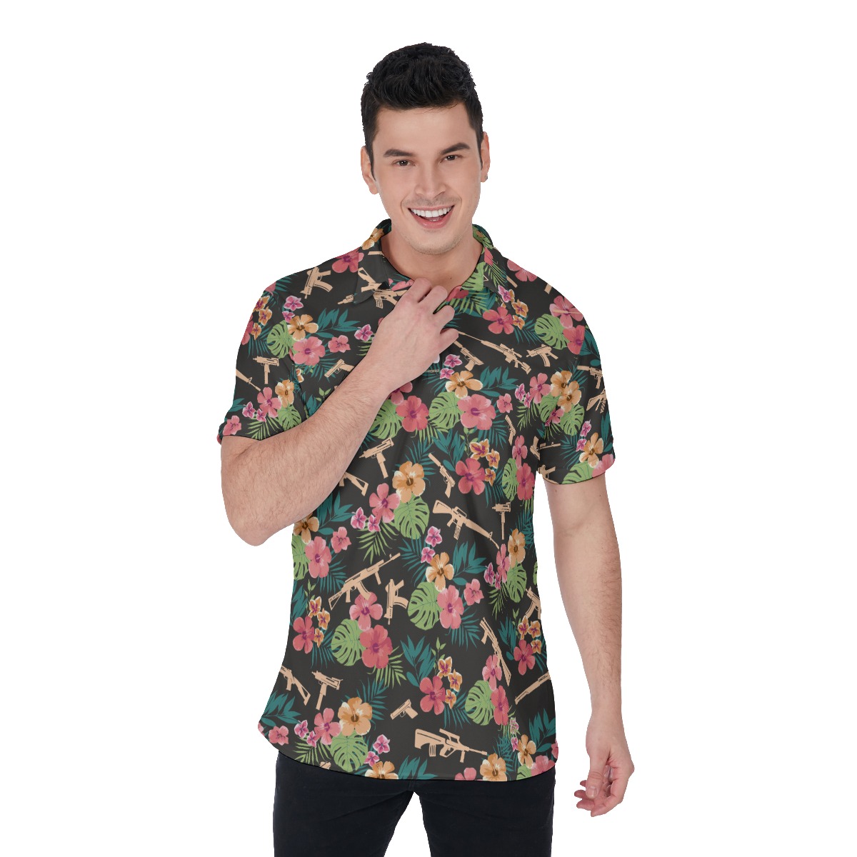 Tropical Gun Hawaiian Polo Shirt For Men - variant image 1