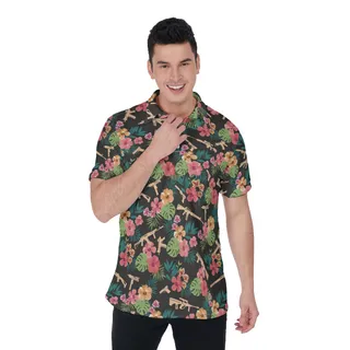 Tropical Gun Hawaiian Polo Shirt For Men