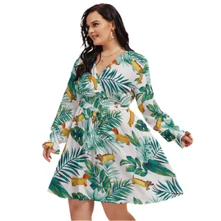 Funny Dachshund V-Neck Plus Size Dress For Women
