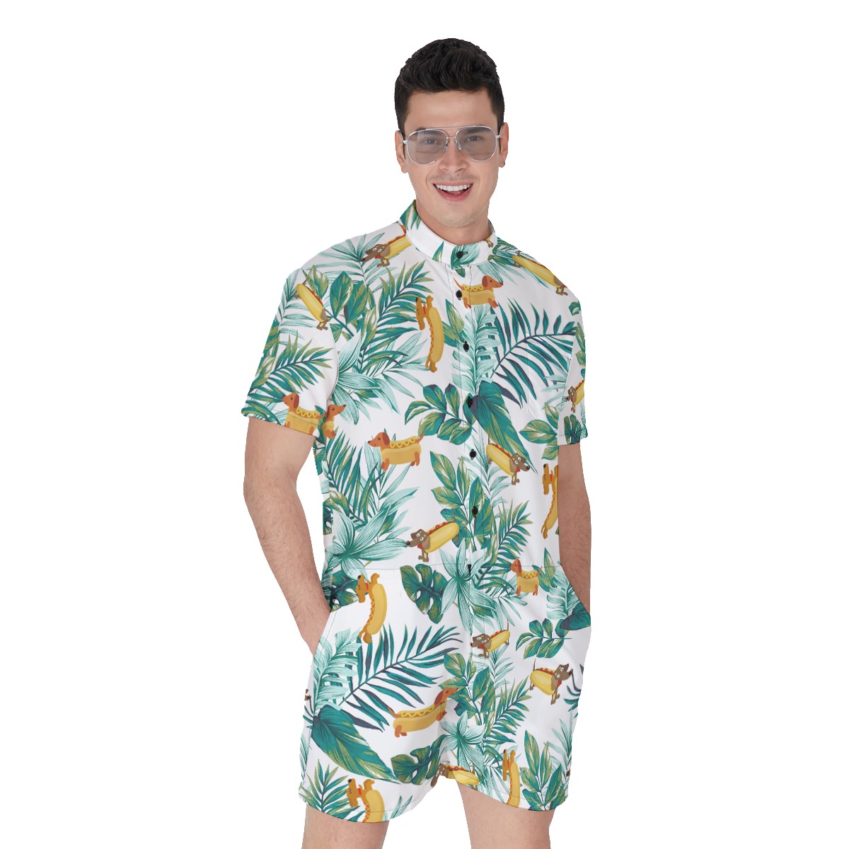 Cute Dachshund Hot Dog Men's Hawaiian Romper - variant image 1