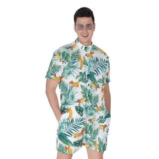Cute Dachshund Hot Dog Men's Hawaiian Romper