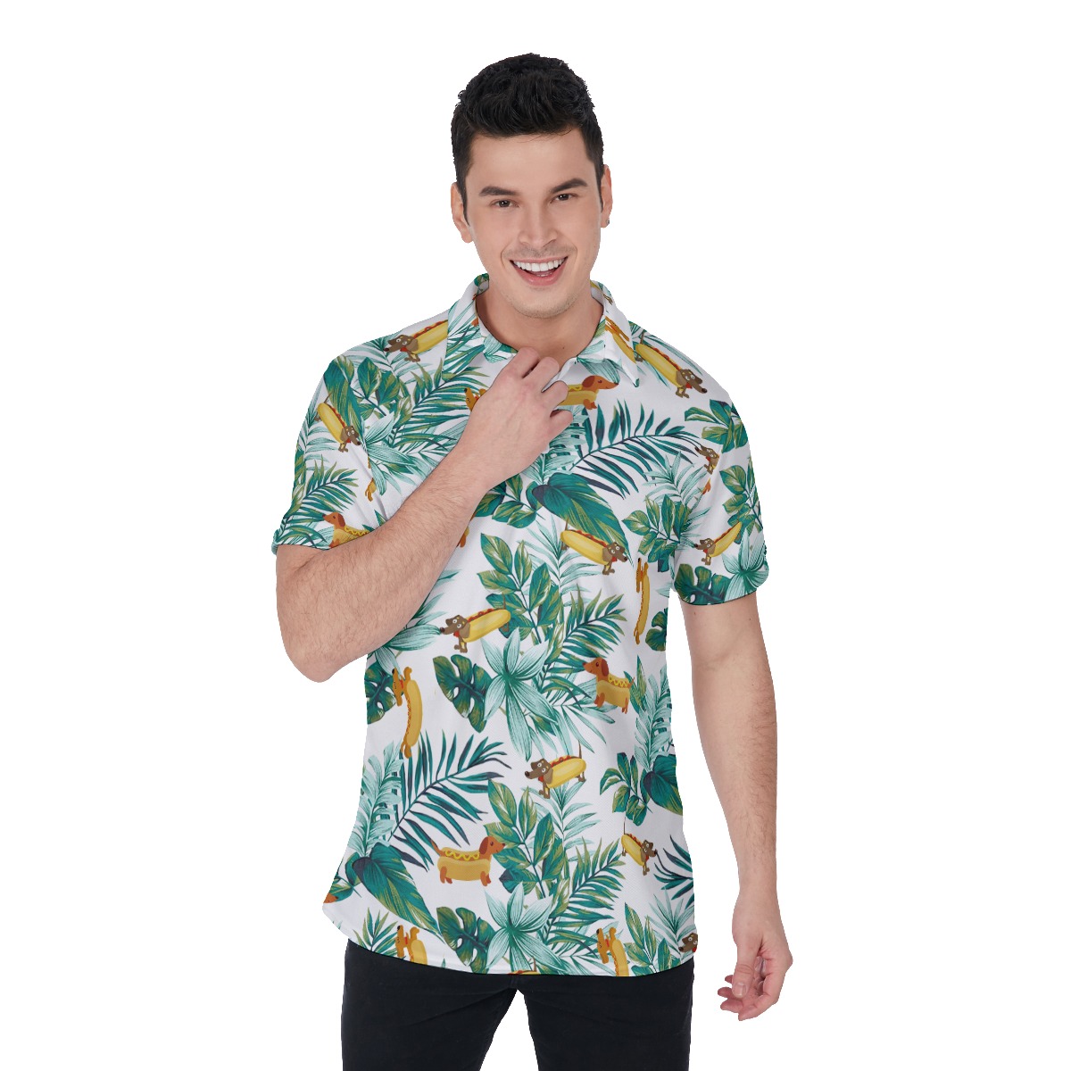 Funny Dachshund Hot Dog Hawaiian Polo Shirt - variant image 1