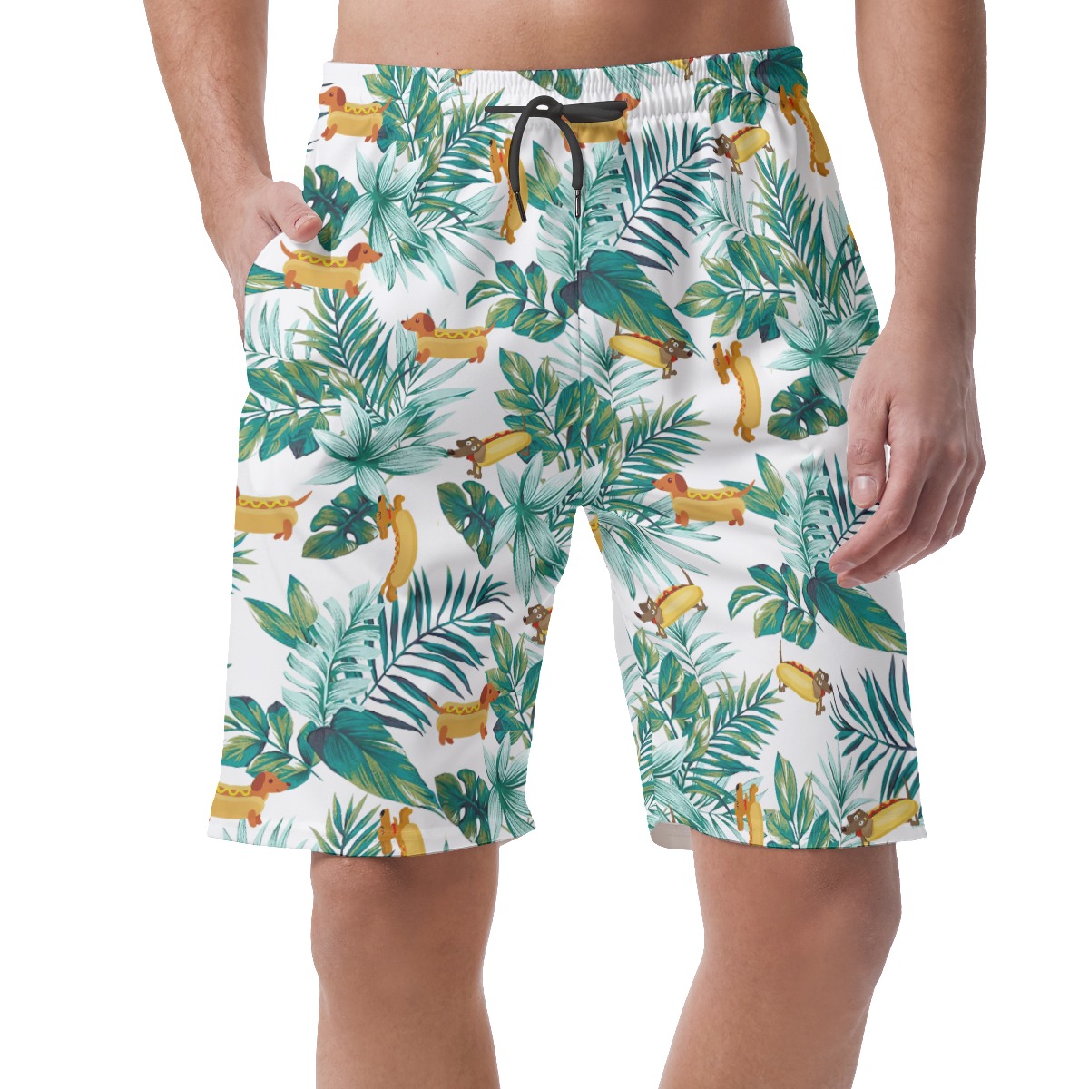 Funny Dachshund Hot Dog Hawaiian Summer Beach Shorts For Men - variant image 1