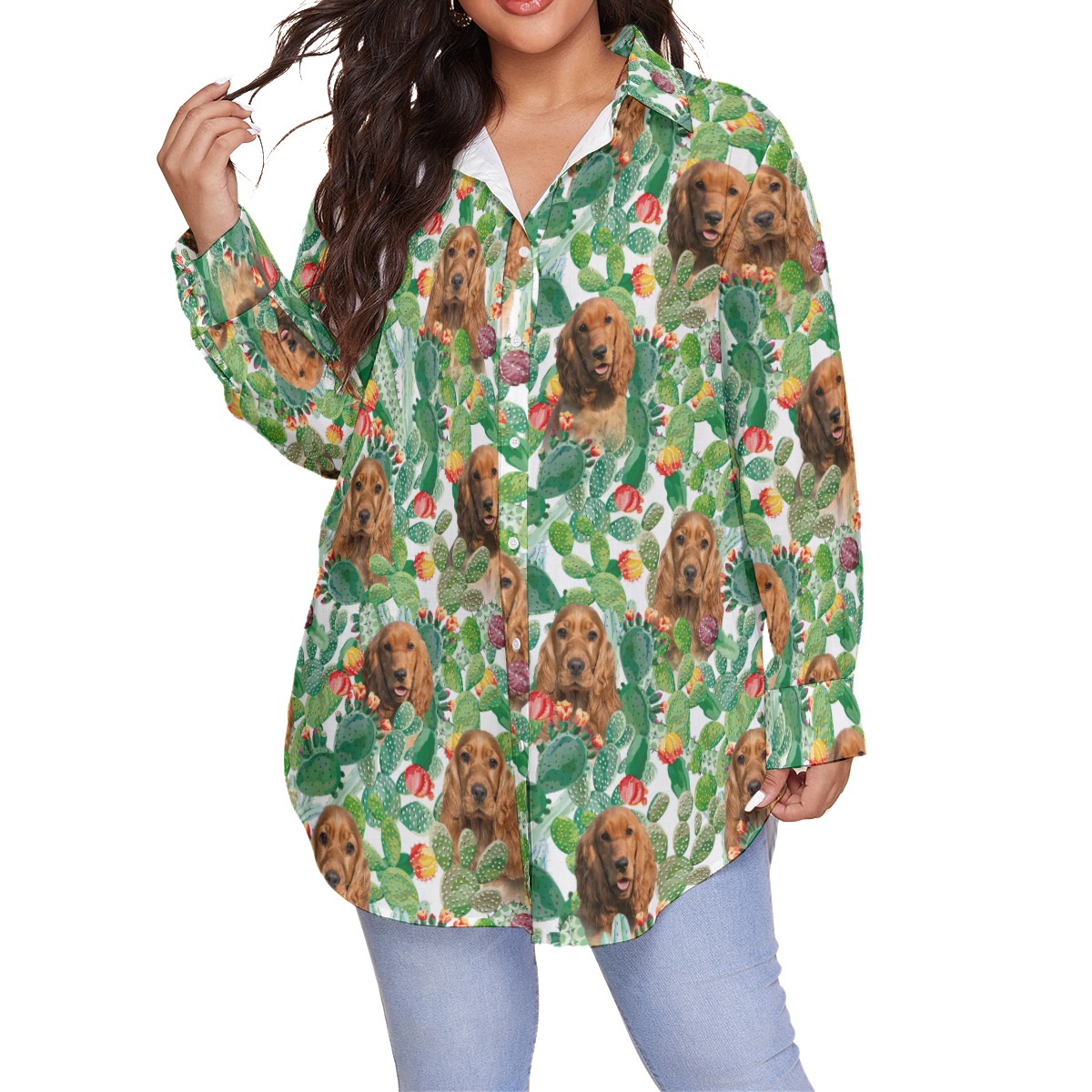 Funny Custom Dog Face Hawaiian Blouse Shirt For Women - variant image 1