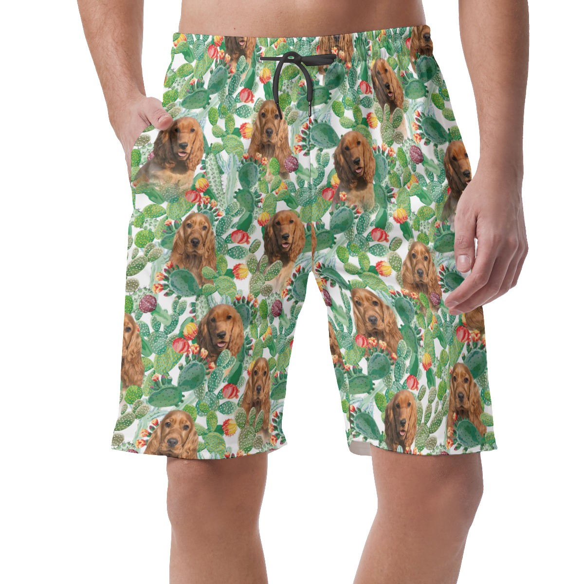 Custom Pet Face Green Summer Beach Shorts For Men - variant image 1