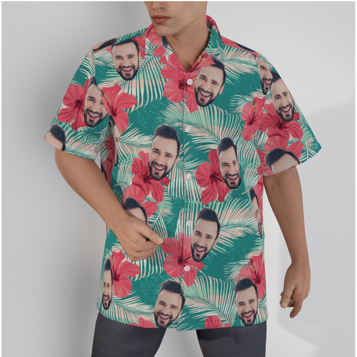 Hibiscus Men's Hawaiian Shirt With Custom Face - variant image 1