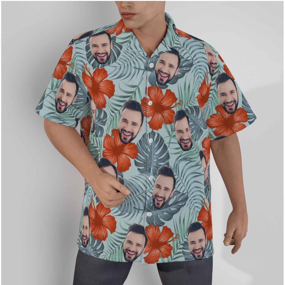 Unique Custom Face Hibiscus Tropical Aloha Shirt - variant image 1