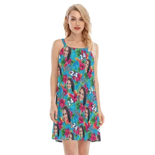 Funny Custom Face Floral Birthday Hawaiian Dress For Women