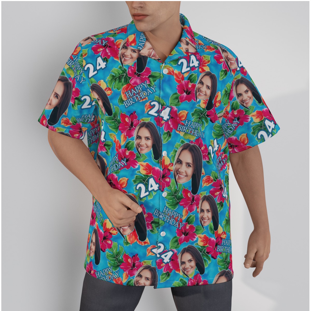 Funny Custom Face Birthday Men's Floral Hawaiian Shirt - variant image 1