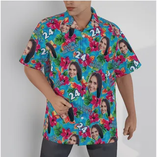 Funny Custom Face Birthday Men's Floral Hawaiian Shirt