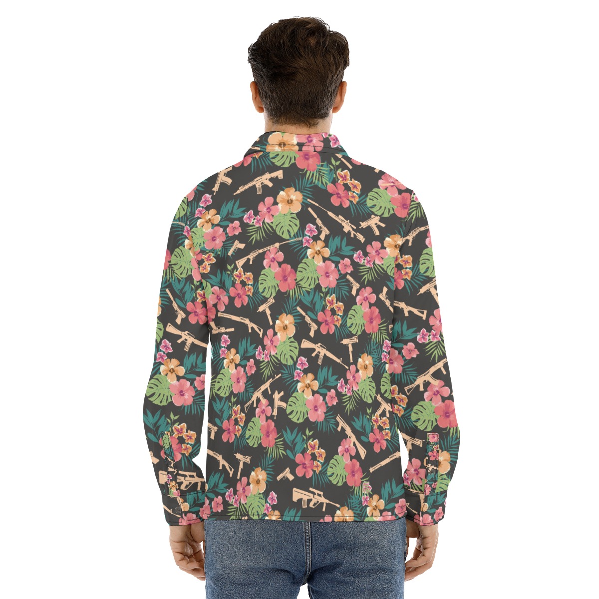 Tactical Black Long Sleeve Hawaiian Shirt For Men
