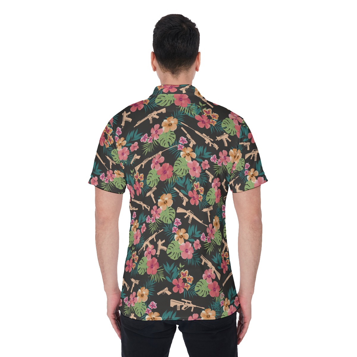Tropical Gun Hawaiian Polo Shirt For Men