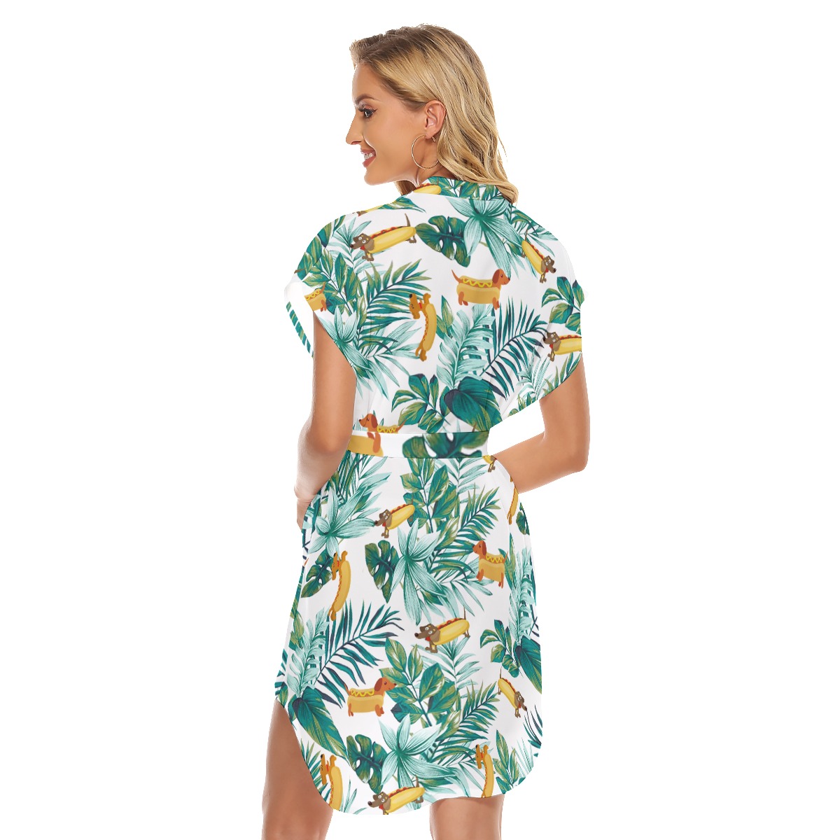 Funny Sausage Dog Tropical Hawaiian Dress With Belt