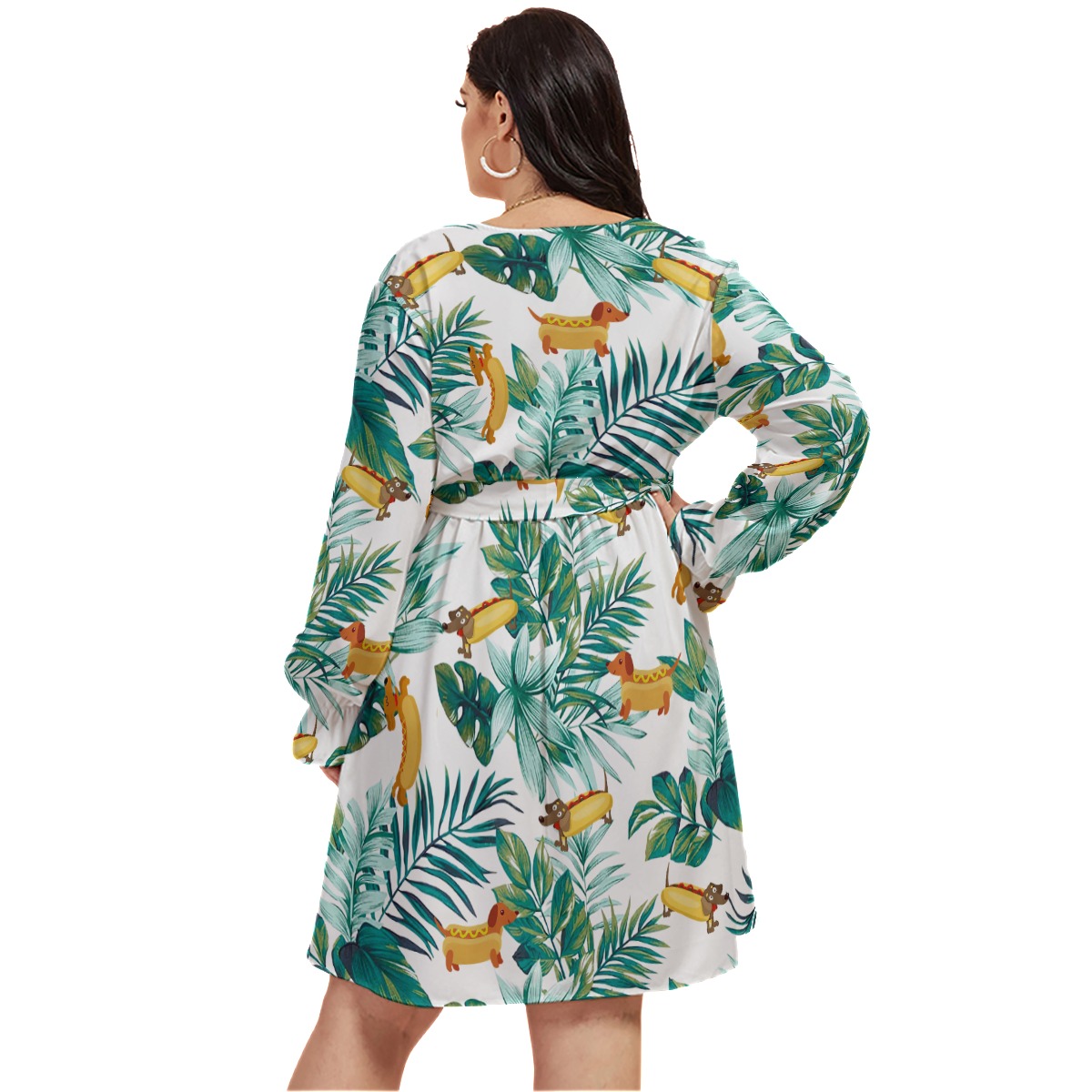 Funny Dachshund V-Neck Plus Size Dress For Women