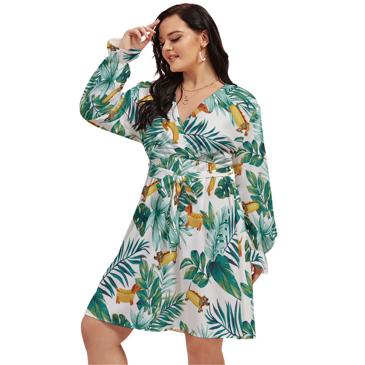 Funny Dachshund V-Neck Plus Size Dress For Women