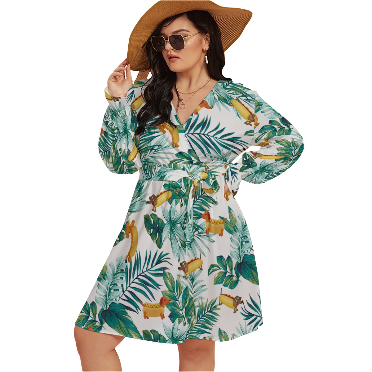Funny Dachshund V-Neck Plus Size Dress For Women