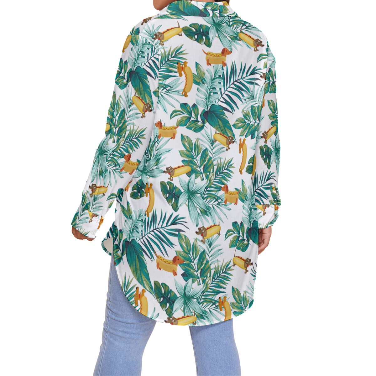 Cute Sausage Dog Tropical Hawaiian Plus Size Shirt For Women