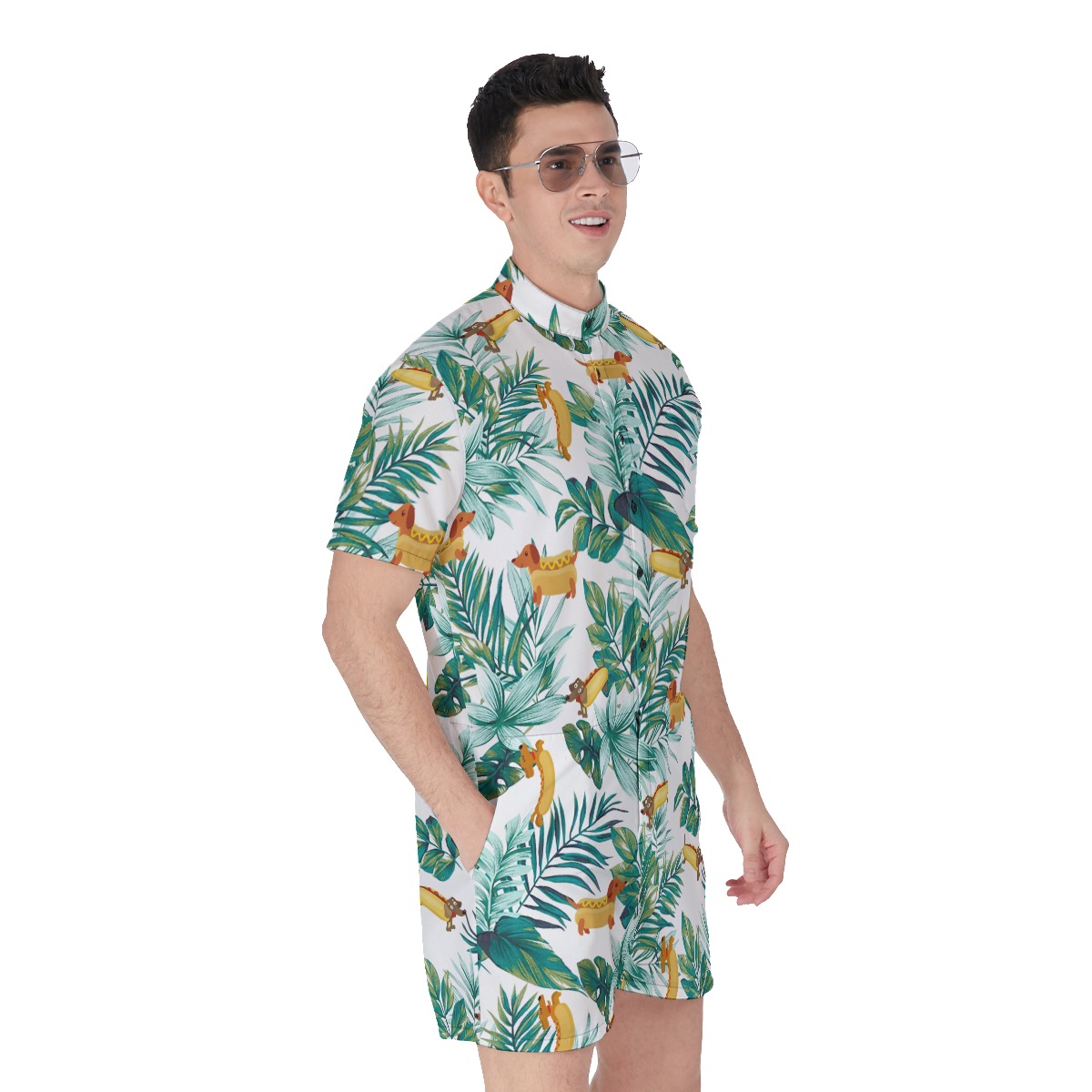 Cute Dachshund Hot Dog Men's Hawaiian Romper