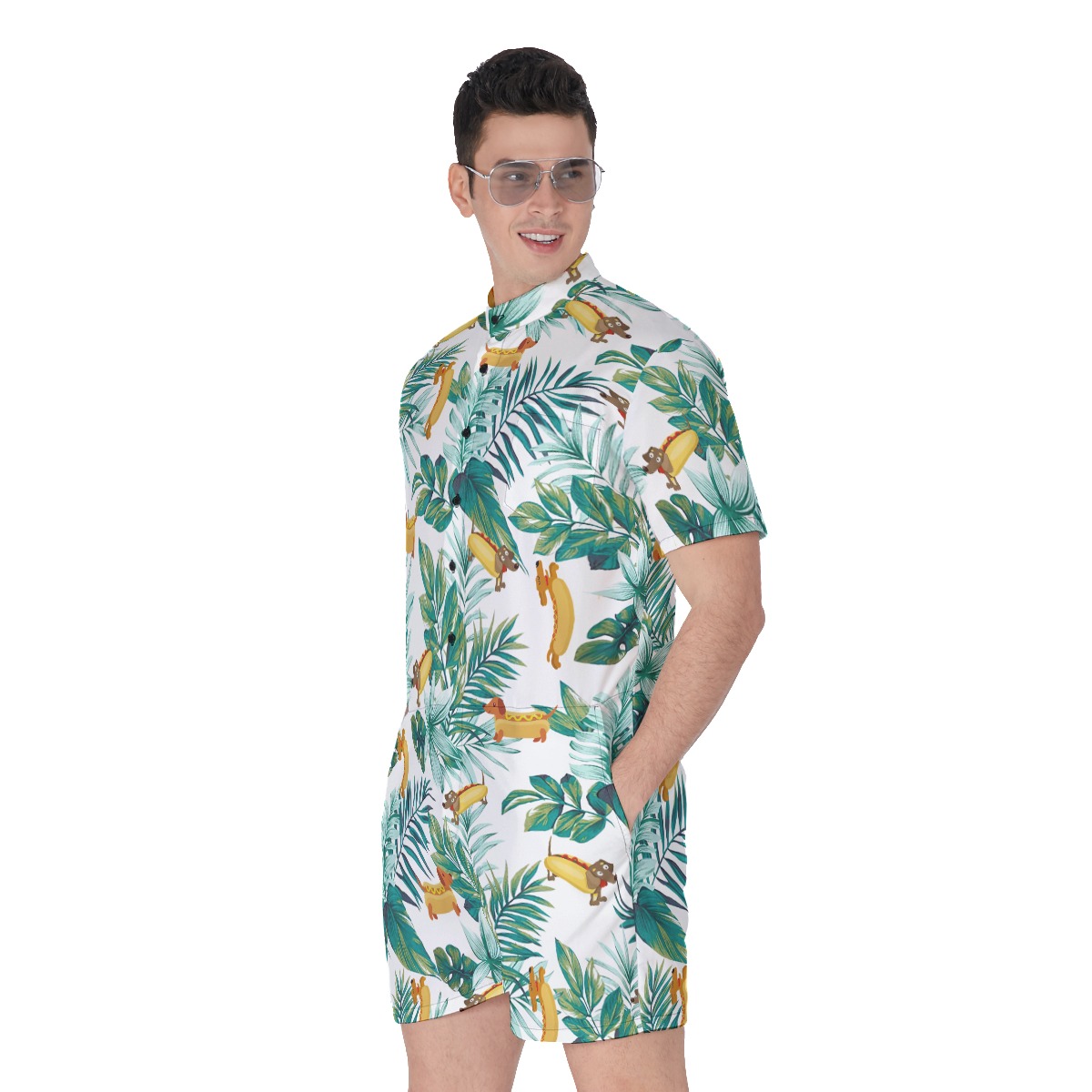Cute Dachshund Hot Dog Men's Hawaiian Romper