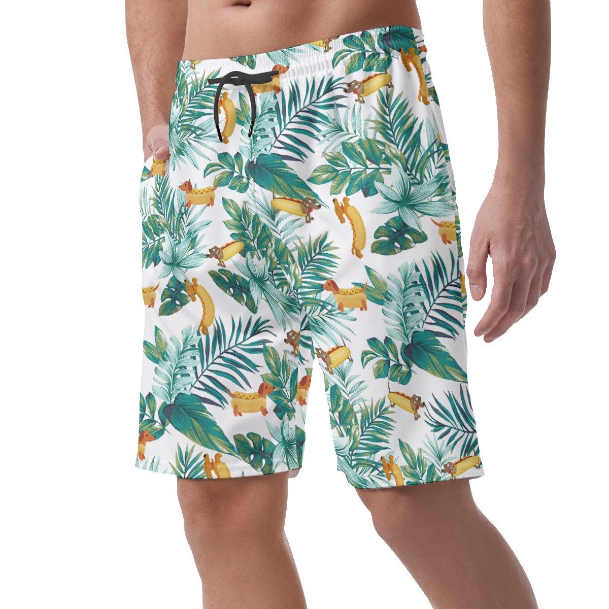 Funny Dachshund Hot Dog Hawaiian Summer Beach Shorts For Men