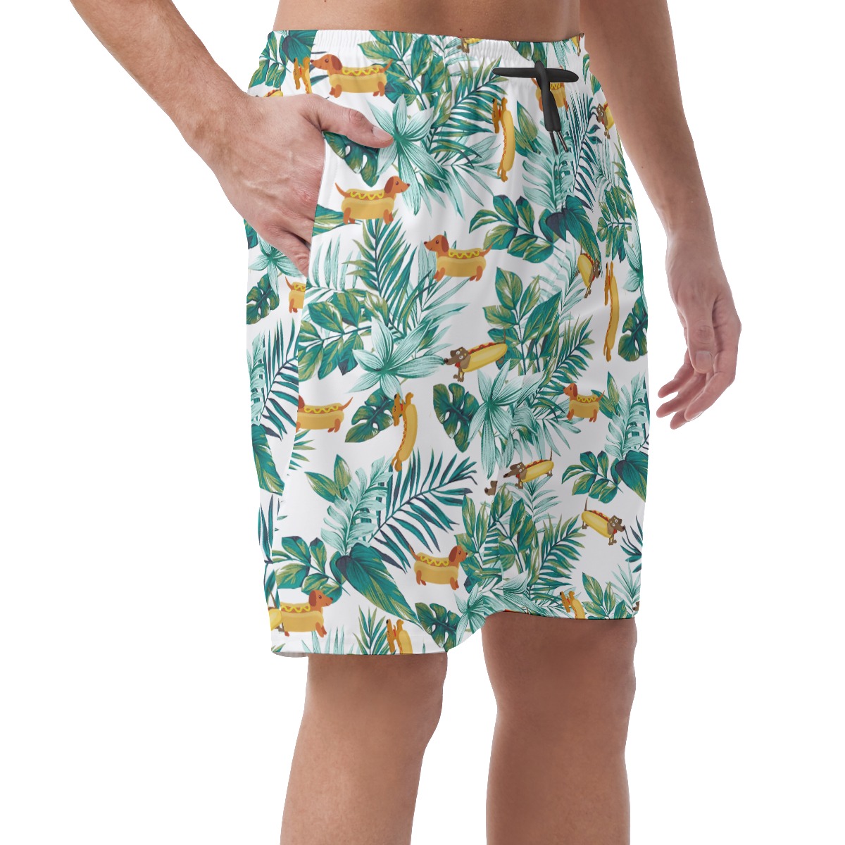 Funny Dachshund Hot Dog Hawaiian Summer Beach Shorts For Men