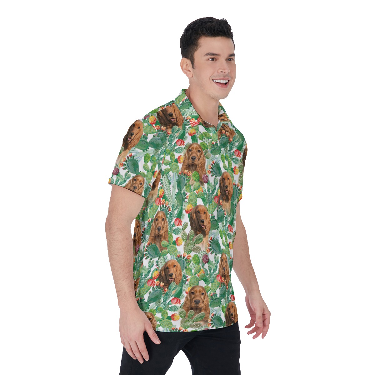 Custom Dog Face Green Hawaiian Polo Shirt For Men
