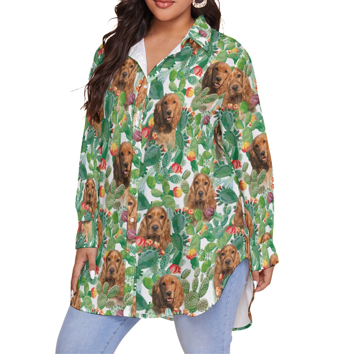 Funny Custom Dog Face Hawaiian Blouse Shirt For Women