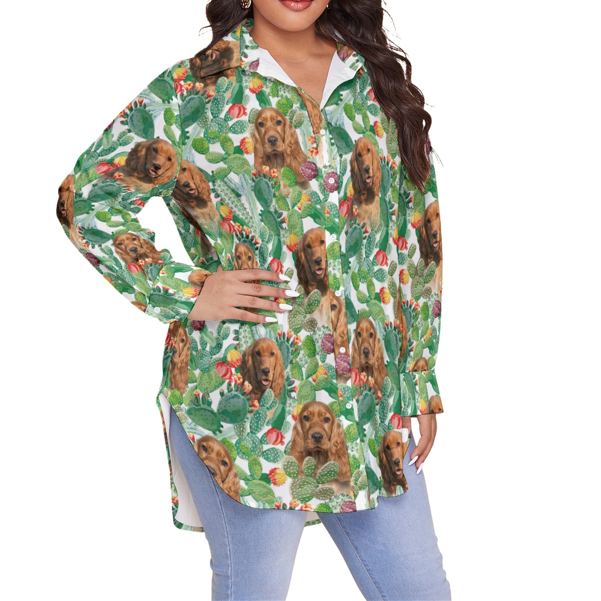 Funny Custom Dog Face Hawaiian Blouse Shirt For Women