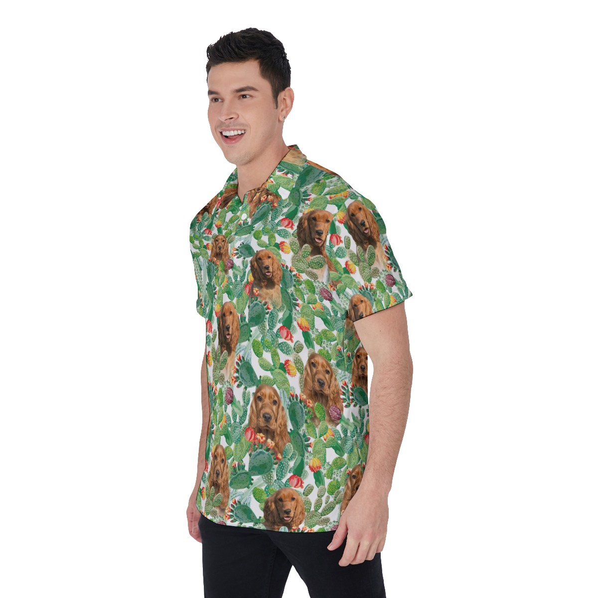 Custom Dog Face Green Hawaiian Polo Shirt For Men