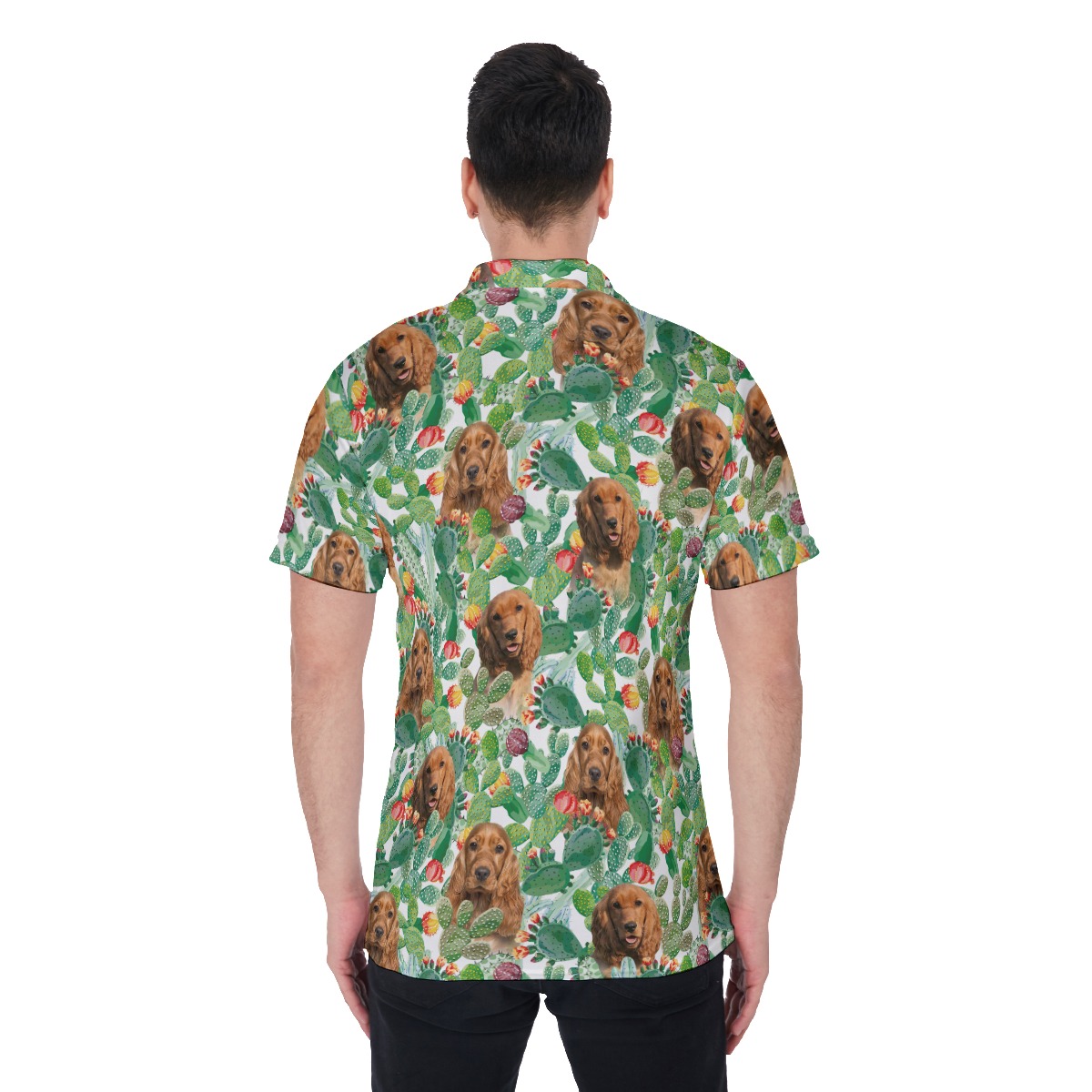 Custom Dog Face Green Hawaiian Polo Shirt For Men