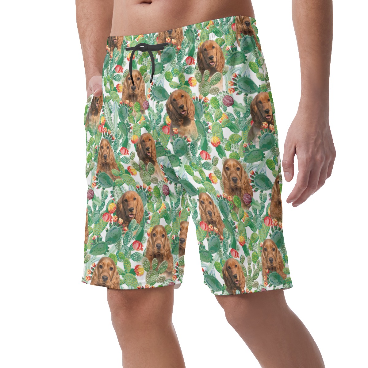 Custom Pet Face Green Summer Beach Shorts For Men