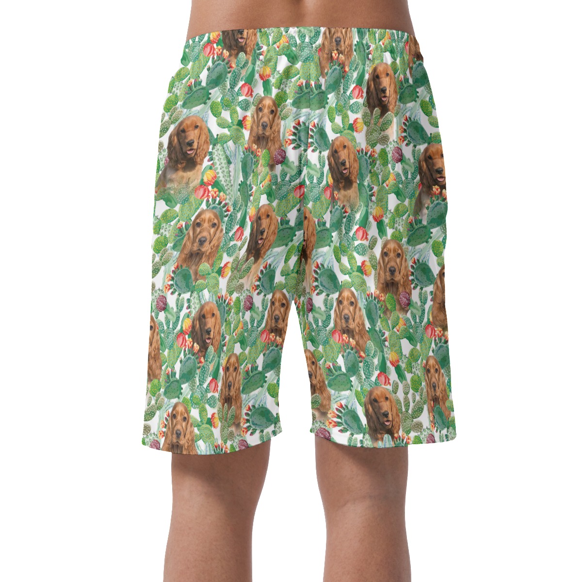 Custom Pet Face Green Summer Beach Shorts For Men
