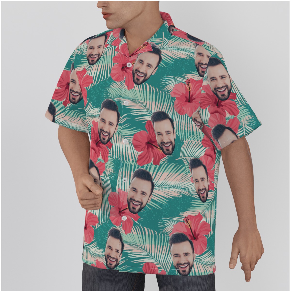 Hibiscus Men's Hawaiian Shirt With Custom Face