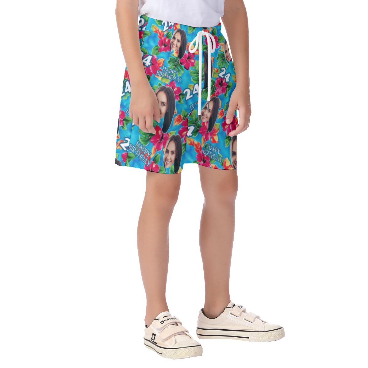 Cute Custom Face Birthday Hawaiian Summer Beach Shorts For Kids