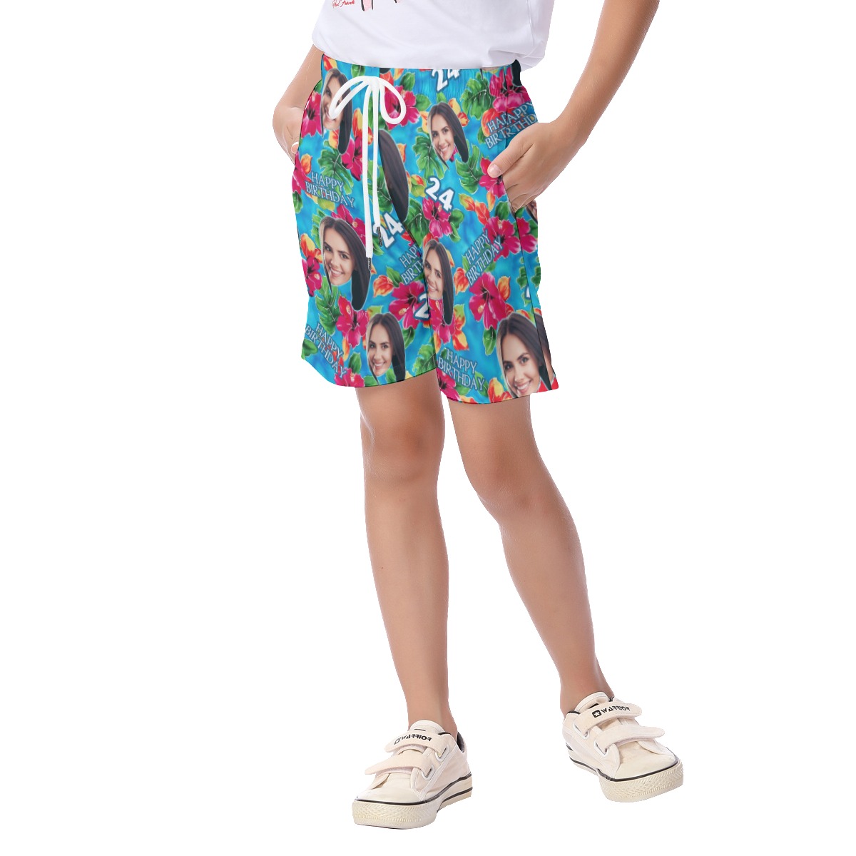 Cute Custom Face Birthday Hawaiian Summer Beach Shorts For Kids