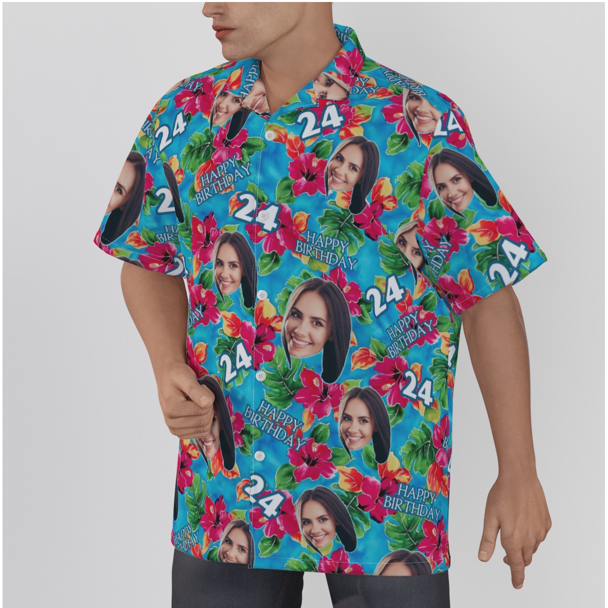 Funny Custom Face Birthday Men's Floral Hawaiian Shirt