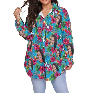 Birthday Custom Face Plus Size Women's Hawaiian Shirt