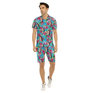Set Custom Face Floral Birthday Hawaiian Shirt And Shorts For Men