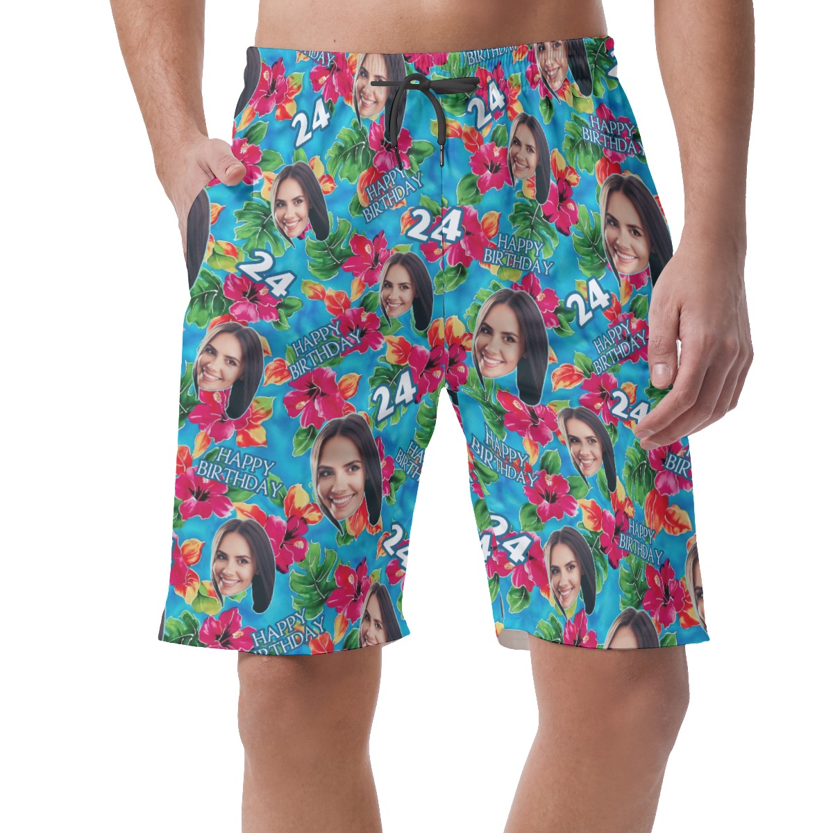 Unique Custom Face Birthday Hawaiian Summer Beach Shorts For Men - variant image 1