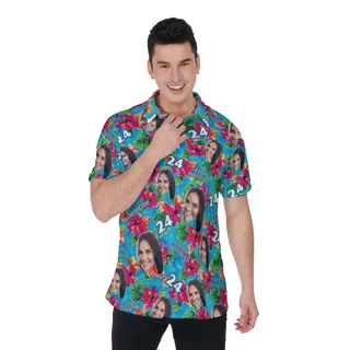 Funny Custom Face Birthday Floral Hawaiian Polo Shirt
