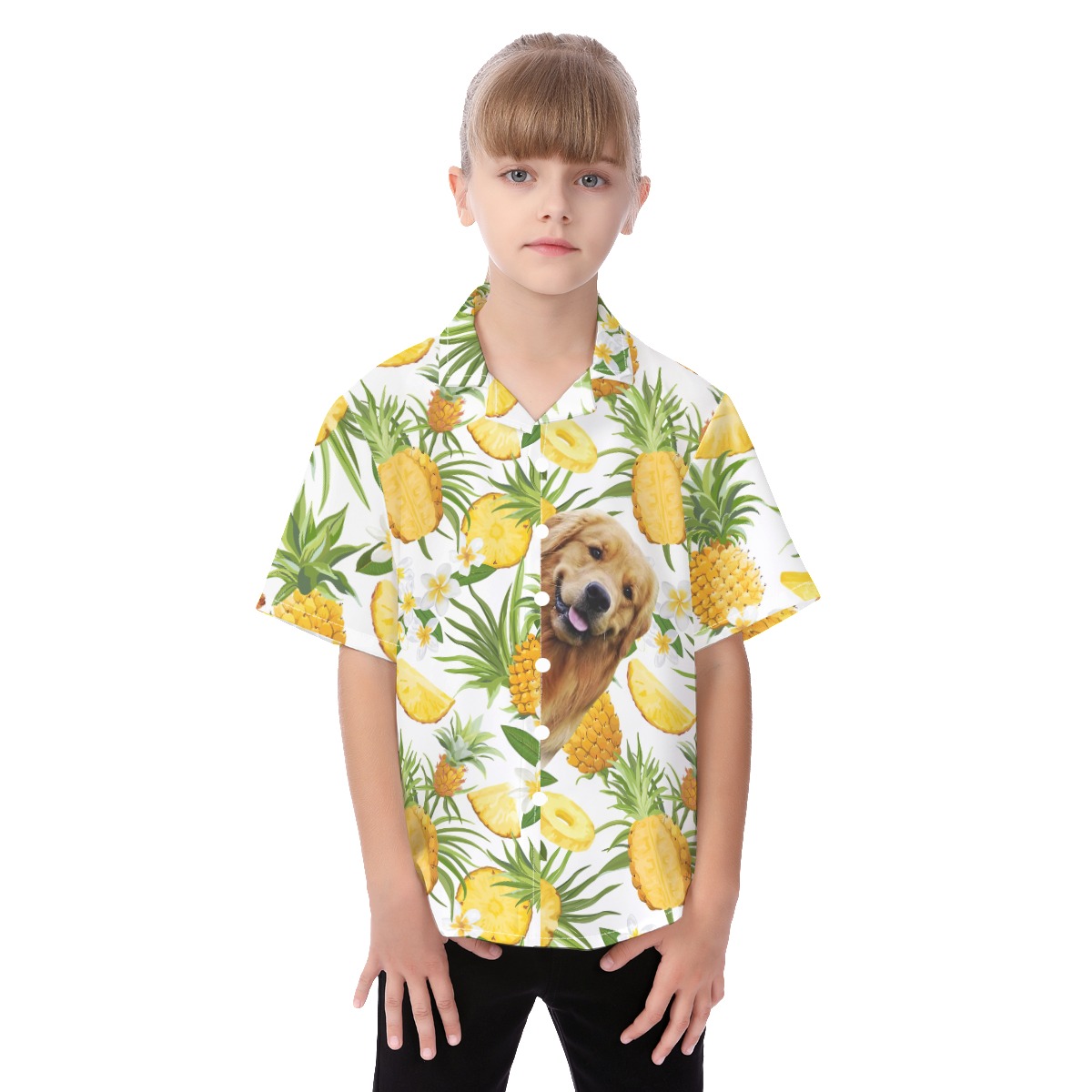 Cute Custom Dog Face Tropical Aloha Shirt For Kids - variant image 1