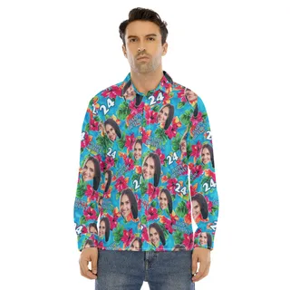 Funny Custom Face Birthday Hawaiian Long Sleeve Shirt
