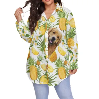 Tropical Pineapple Custom Hawaiian Plus Size Shirt With Dog Face